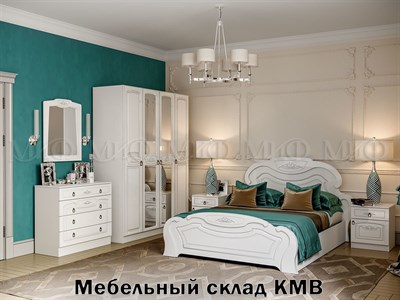 Модульный спальный гарнитур Александрина в цвете белый глянец фабрика миф купить мебельный склад кмв